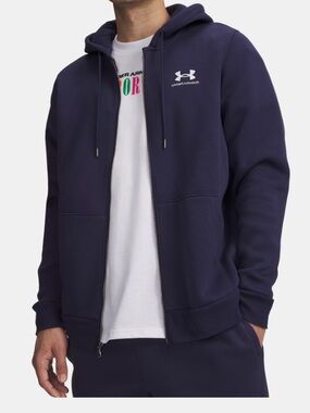 🆕 Under Armour Men’s Navy Blue Icon Fleece Full-Zip Hoodie Jacket